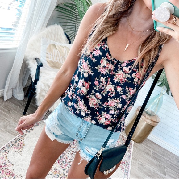 Cotton On | Tops | Black Floral Tank Top With Buttons | Poshmark